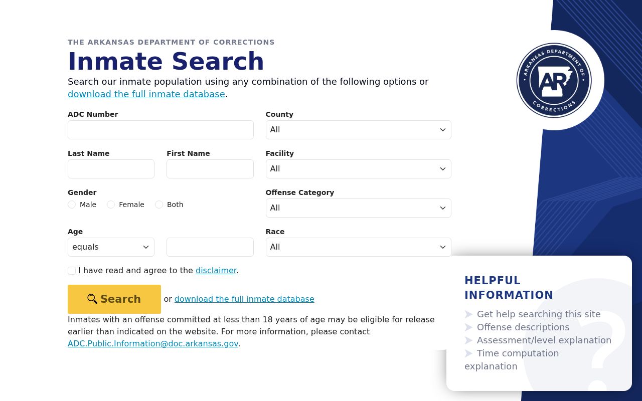 Jefferson County arrest history Arkansas DOC inmate search
