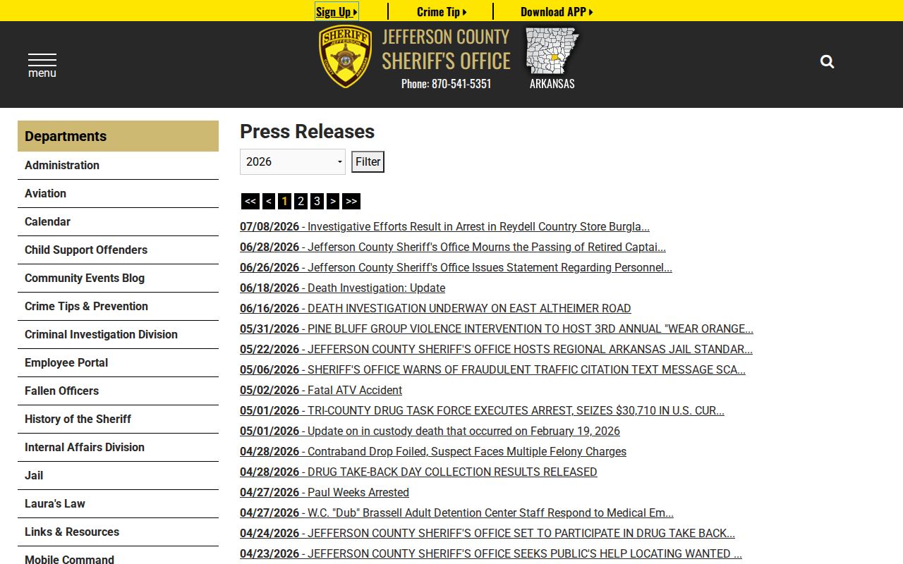 Jefferson County arrest history sheriff press releases
