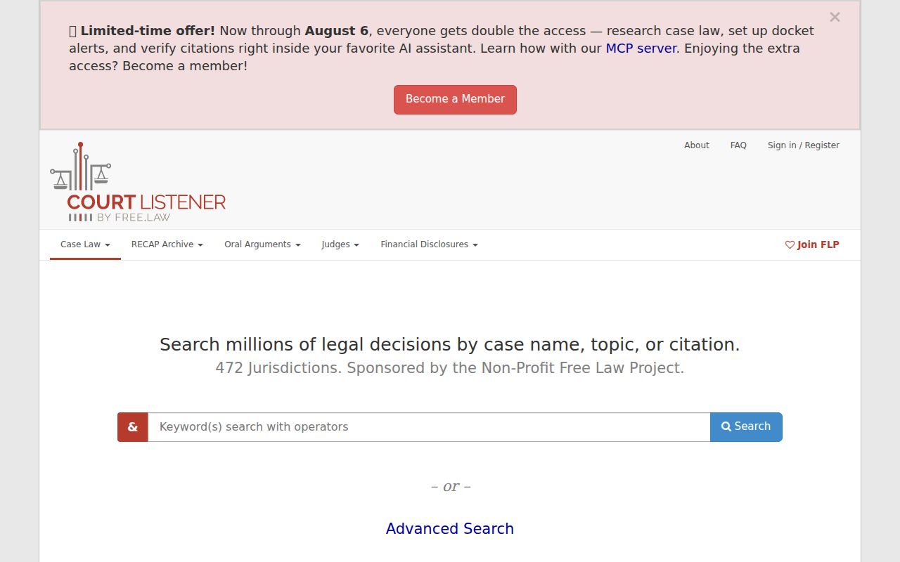 CourtListener RECAP federal document research page