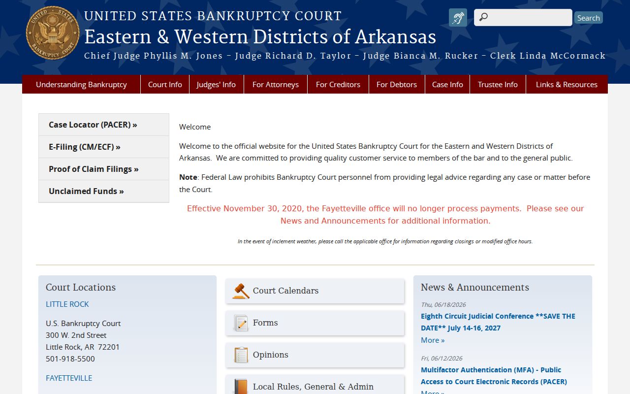 U.S. District Court for the Eastern District of Arkansas website