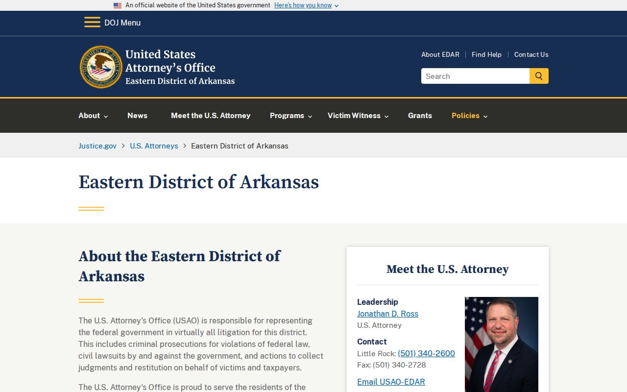 U.S. Attorney Eastern District of Arkansas official page