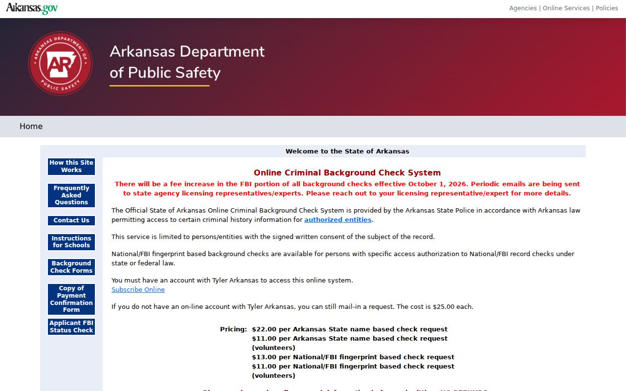 Arkansas online criminal background check portal used by Jefferson County residents