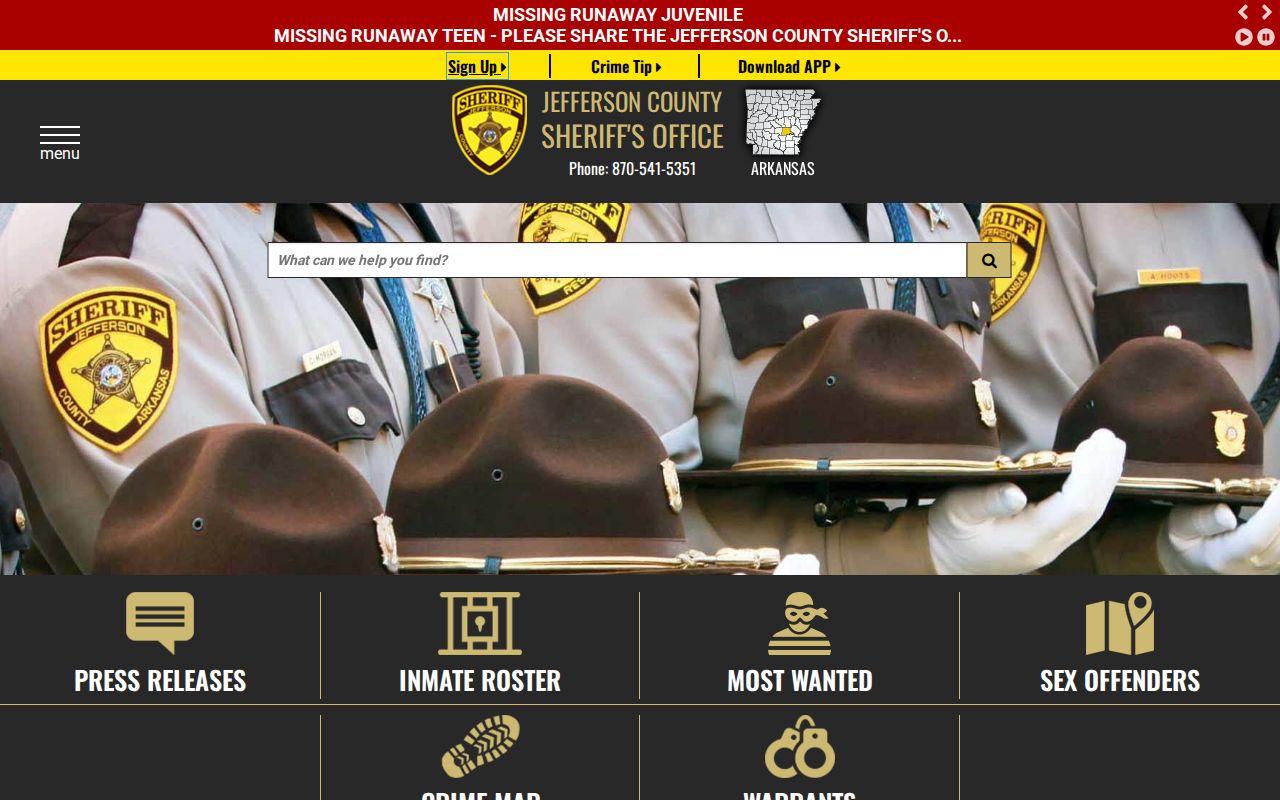 Jefferson County Sheriff website with roster and public information links