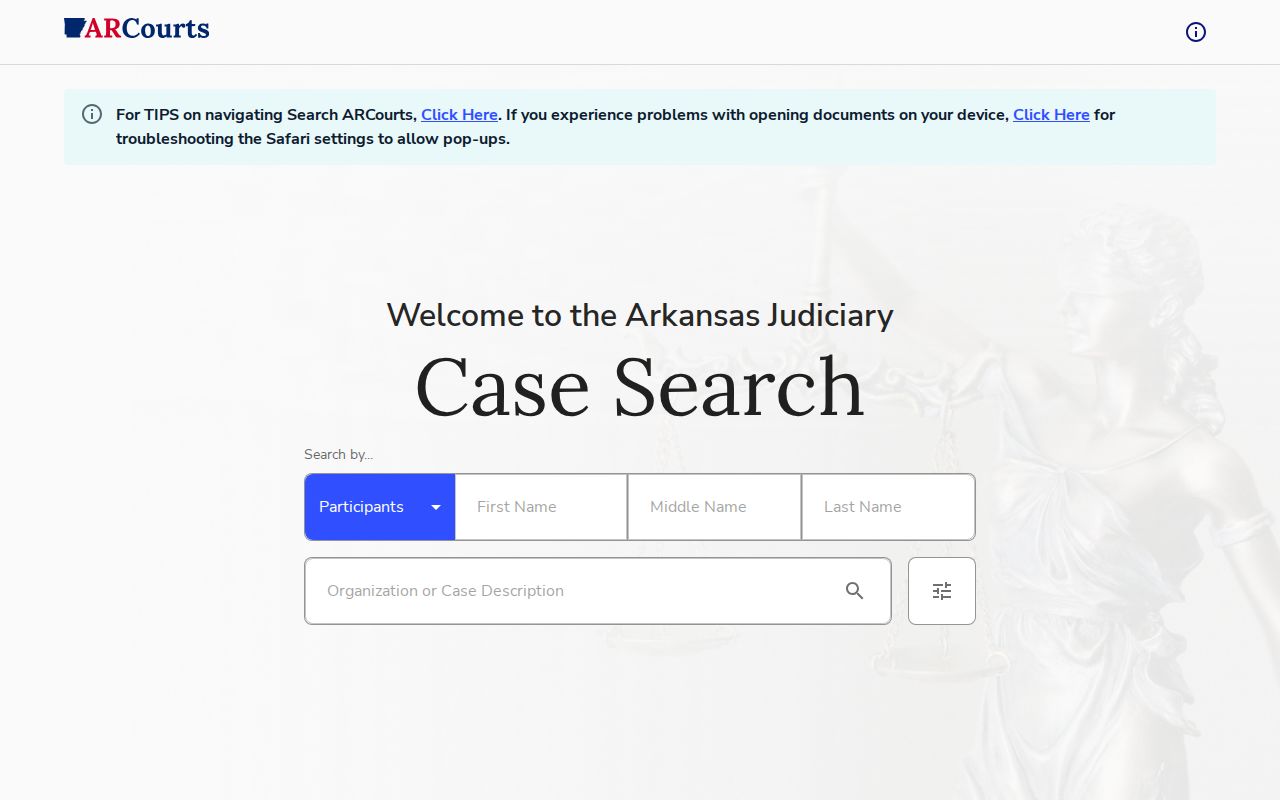 Search ARCourts portal for Jefferson County criminal case records